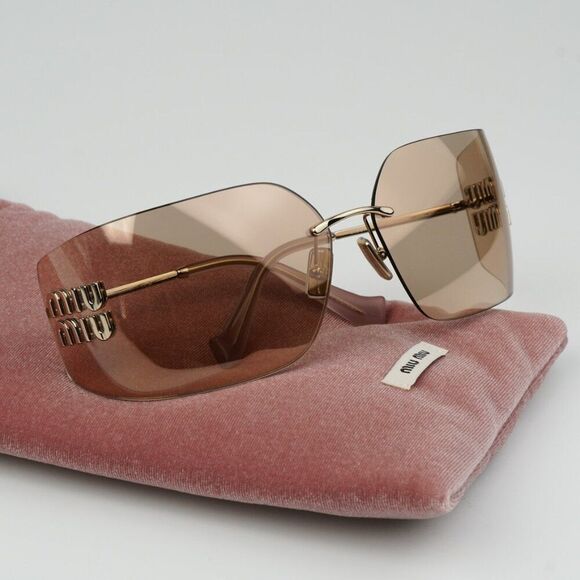 NEW Miu Miu MU54YS ZVN20F Gold Pink Mirror Wraparound Rimless Women Sunglasses main image 11